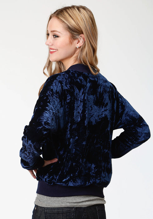 Roper Bomber Womens Navy Polyester Crushed Velvet Jacket