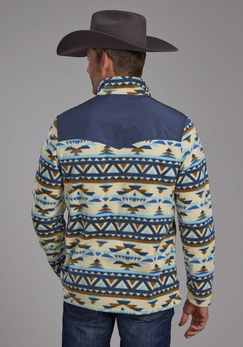 Roper Mens 2321 Aztec Print Cream/Blue Fleece Pullover Sweater