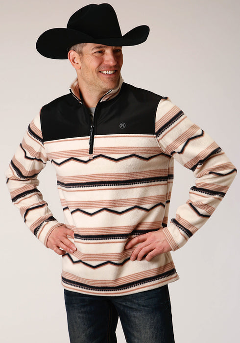 Roper Mens Cream Polyester Horizontal Aztec Fleece Jacket