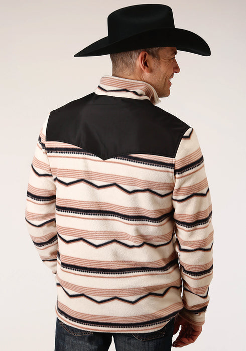 Roper Mens Cream Polyester Horizontal Aztec Fleece Jacket