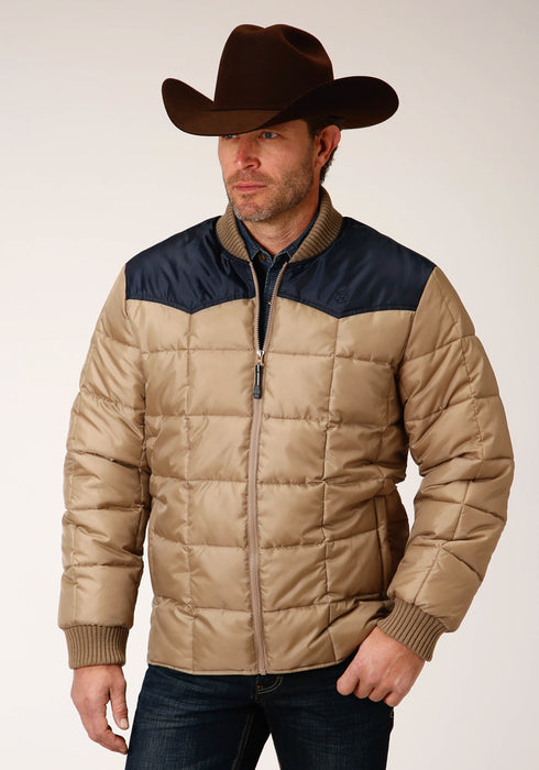 Roper Mens Khaki/Blue Polyester Quilted Insulated Jacket