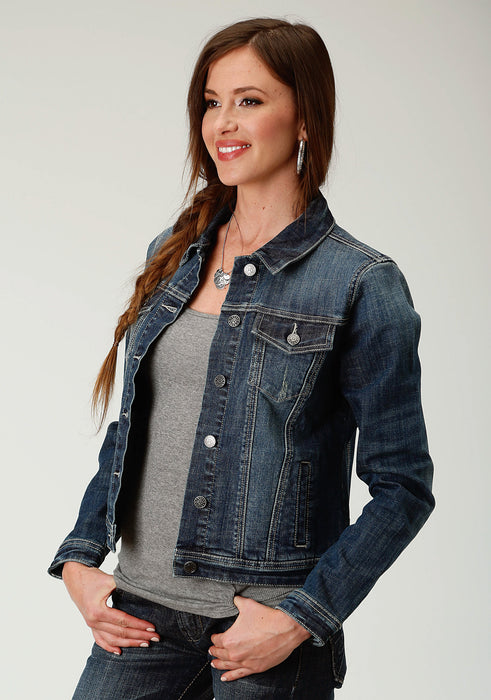 Roper Womens Blue Cotton Blend Sanded Denim Jacket