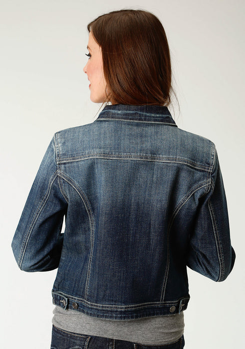 Roper Womens Blue Cotton Blend Sanded Denim Jacket