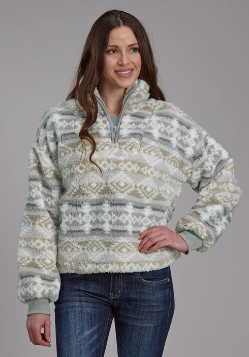 Roper Womens Fuzzy Aztec Taupe/Gray 100% Polyester Fleece Jacket