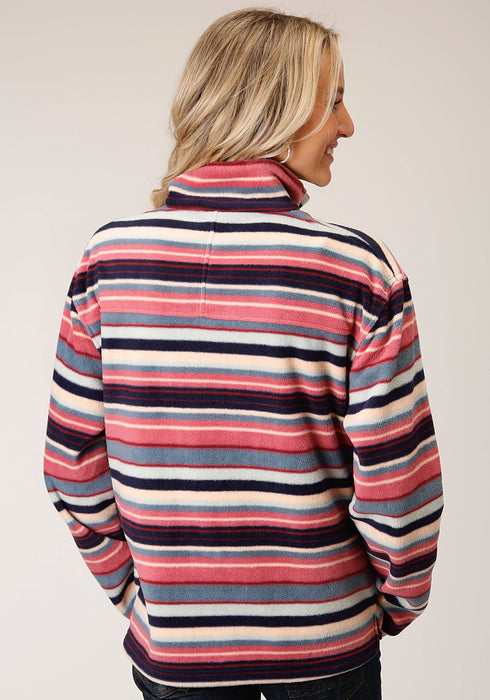 Roper Womens Navy Multi Polyester Horizontal Stripe Fleece Jacket