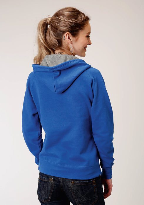 Roper Womens Blue Cotton Blend Bronc Rider Cactus Hoodie