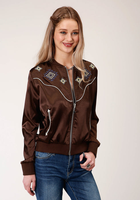 Roper Womens Brown Polyester Wild West Bomber Jacket