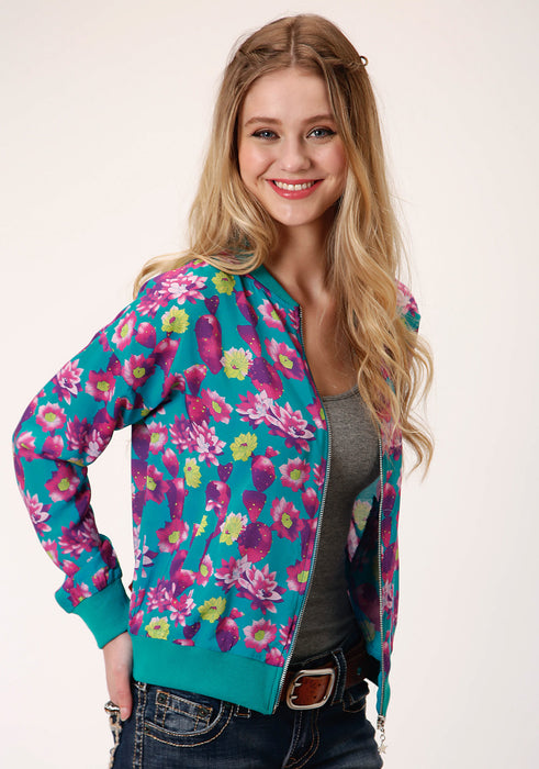 Roper Womens Turquoise/Purple Rayon/Nylon Cactus Floral Jacket