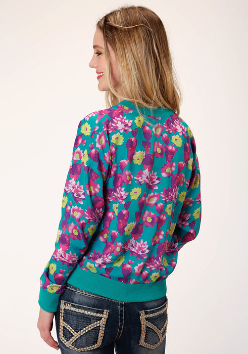 Roper Womens Turquoise/Purple Rayon/Nylon Cactus Floral Jacket