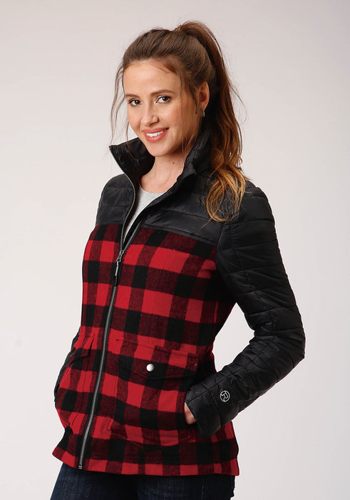 Roper Womens Black/Buffalo Plaid Nylon Crushable Jacket