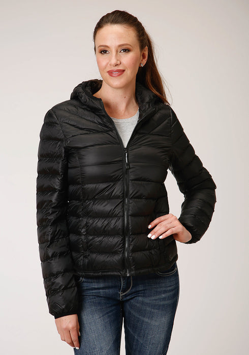 Roper Womens Black Nylon Down Filled Hooded Jacket