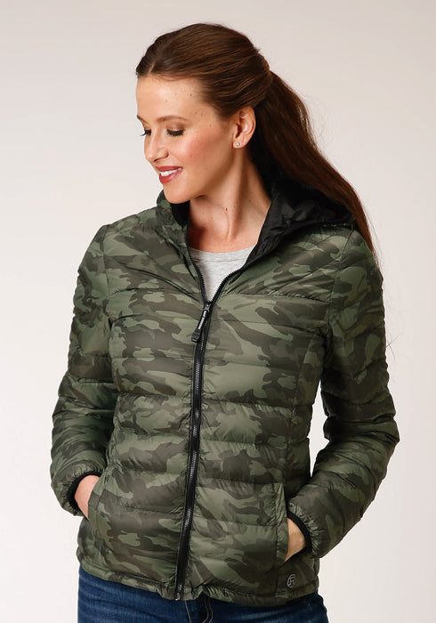 Roper Womens Camo Nylon Down Filled Hooded Jacket