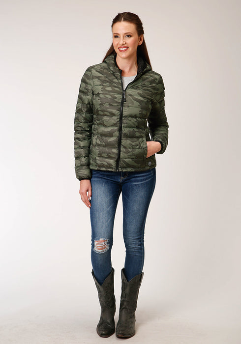 Roper Womens Camo Nylon Down Filled Hooded Jacket