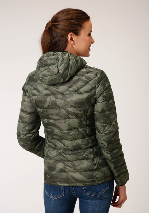 Roper Womens Camo Nylon Down Filled Hooded Jacket