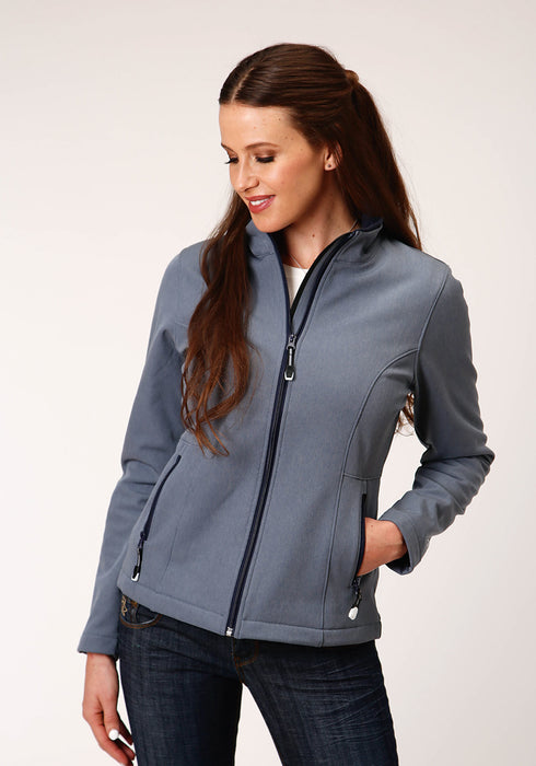 Roper Womens Heather Blue Polyester Softshell Zip Jacket