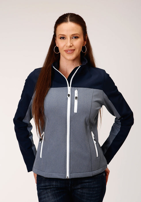 Roper Womens Navy/Grey Polyester Softshell Pieced Jacket