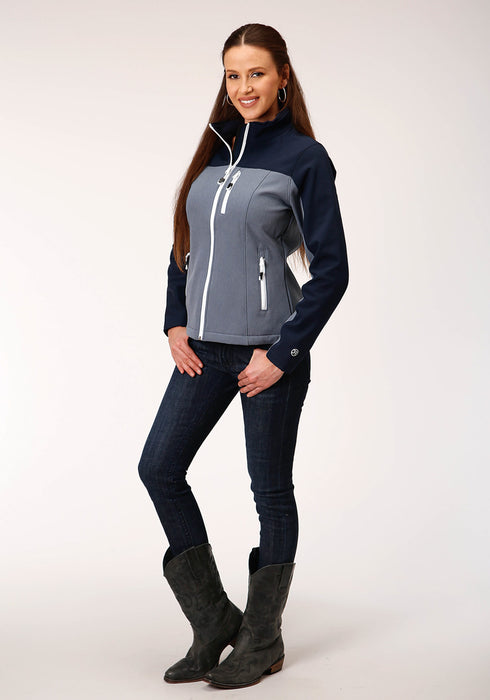 Roper Womens Navy/Grey Polyester Softshell Pieced Jacket