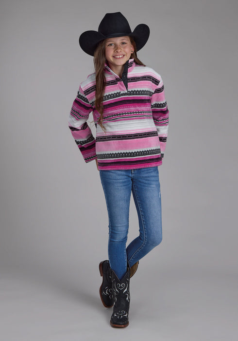 Roper Kids Girls Aztec Stripe Pink/Black 100% Polyester Fleece Jacket