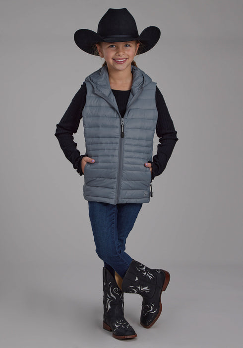 Roper Kids Girls Hooded Poly Fill Silver Blue 100% Nylon Softshell Vest