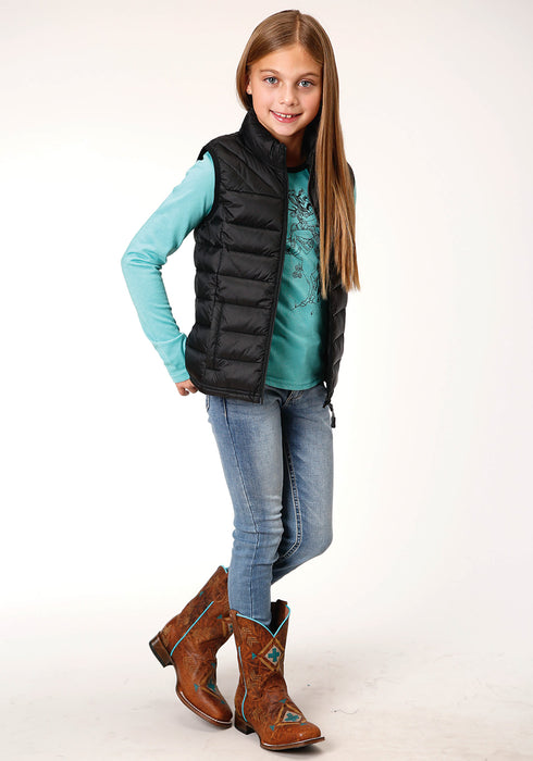 Roper Girls Kids Black Nylon Crushable Poly Filled Vest