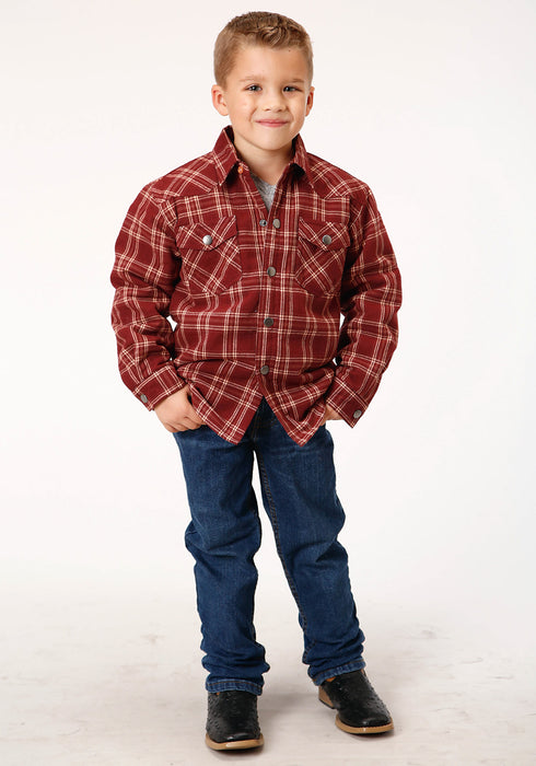 Roper Boys Kids Wine 100% Cotton Sherpa Flannel Plaid L/S Shirt