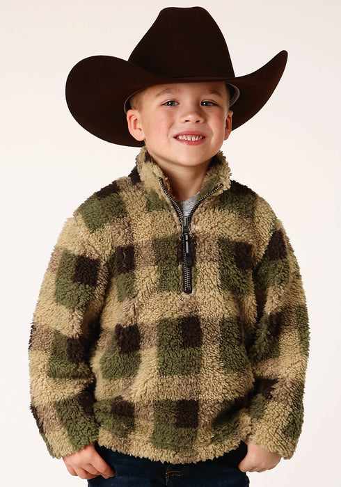 Roper Boys Kids Green/Brown Polyester Polar Fleece Plaid Jacket