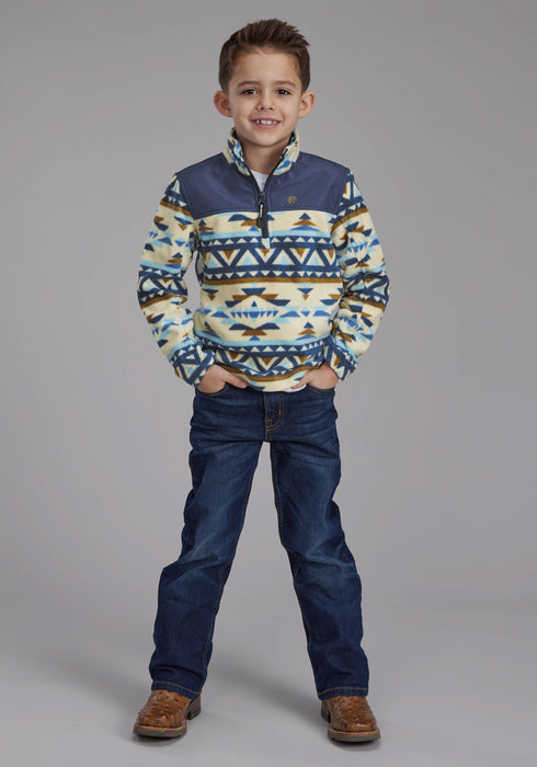 Roper Kids Boys Aztec Micro Cream/Navy 100% Polyester Fleece Jacket