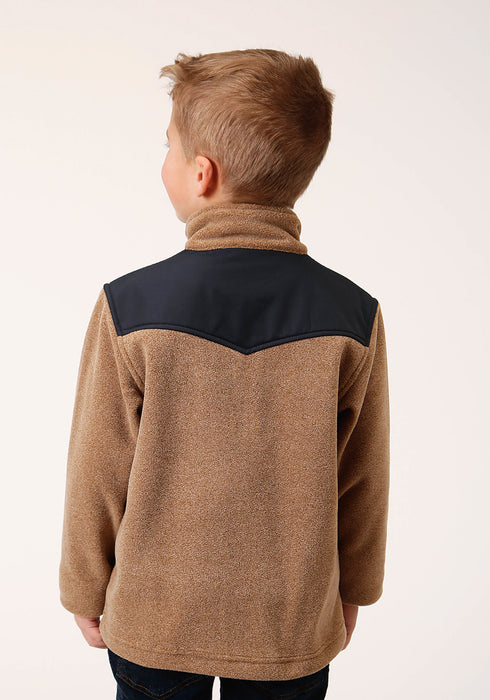 Roper Boys Kids Brown/Black Polyester Micro Fleece Jacket