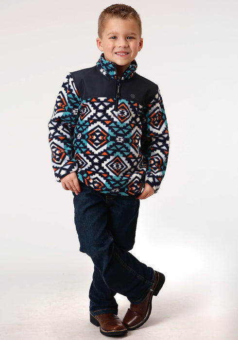 Roper Boys Kids Navy Multi Polyester Fleece Jacket