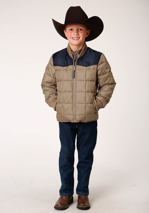 Roper Boys Khaki/Blue Polyester Insulated Western Jacket