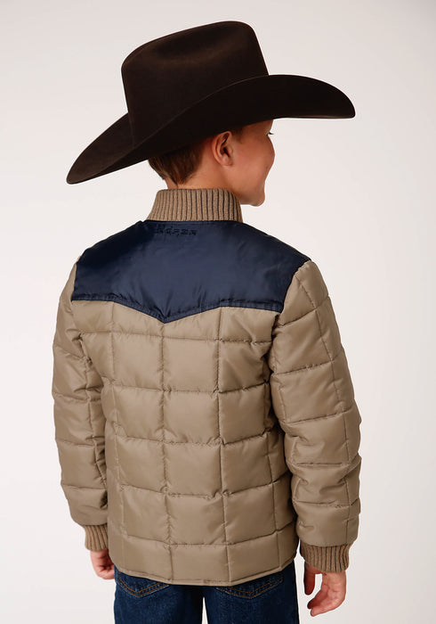 Roper Boys Khaki/Blue Polyester Insulated Western Jacket