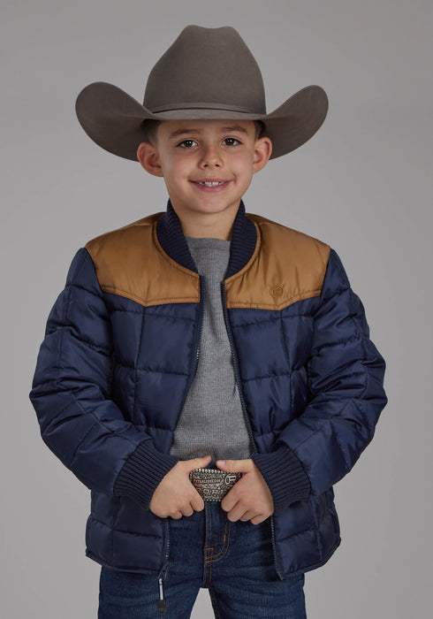 Roper Kids Boys Poly Fill Western Blue/Tan 100% Polyester Softshell Jacket