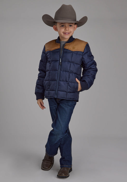 Roper Kids Boys Poly Fill Western Blue/Tan 100% Polyester Softshell Jacket