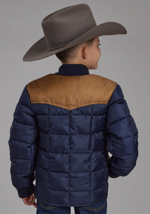 Roper Kids Boys Poly Fill Western Blue/Tan 100% Polyester Softshell Jacket