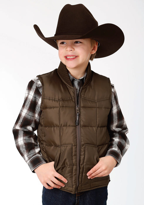 Roper Boys Kids Chocolate Polyester Quilted Insulated Vest