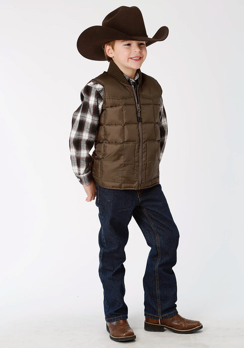 Roper Boys Kids Chocolate Polyester Quilted Insulated Vest