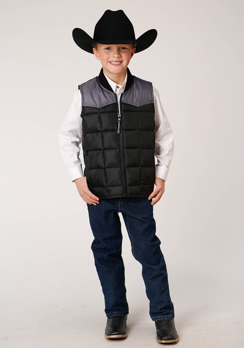 Roper Boys Black/Grey Polyester Insulated Western Vest