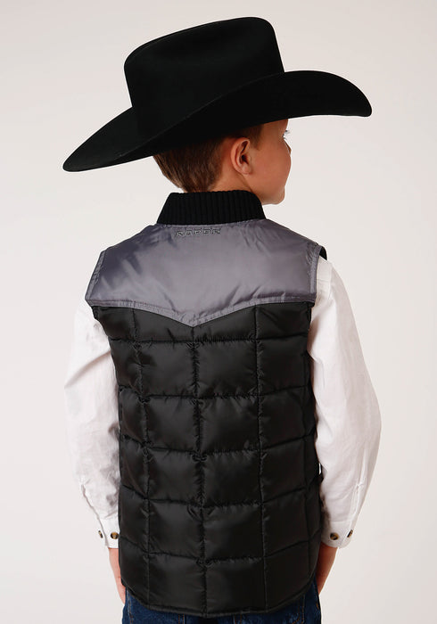 Roper Boys Black/Grey Polyester Insulated Western Vest