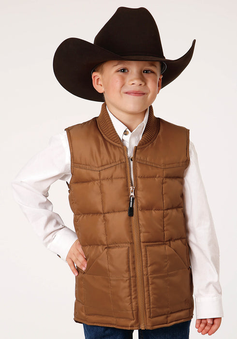 Roper Boys Kids Caramel Polyester Quilted Poly-Filled Vest