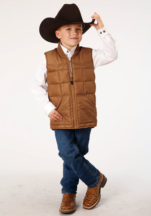 Roper Boys Kids Caramel Polyester Quilted Poly-Filled Vest