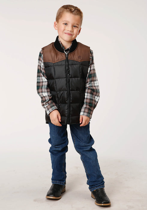 Roper Boys Kids Black/Brown Polyester Quilted Poly-Filled Vest