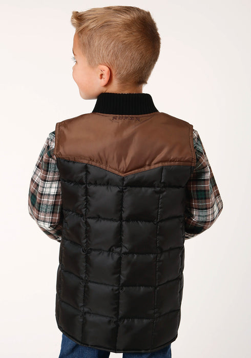 Roper Boys Kids Black/Brown Polyester Quilted Poly-Filled Vest