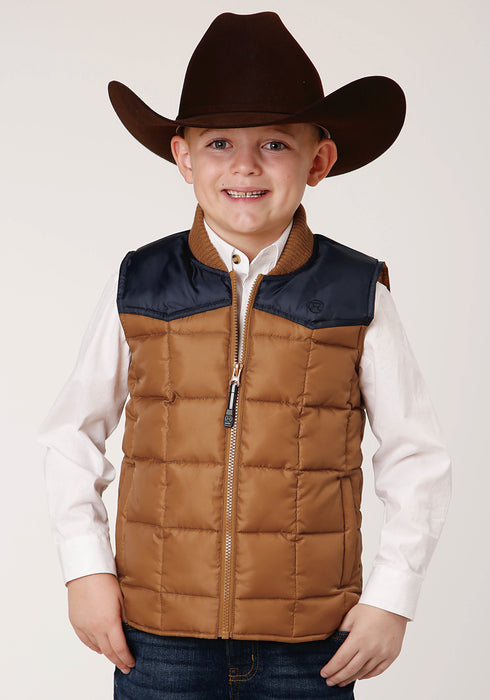 Roper Boys Kids Brown Polyester Quilted Poly-Filled Two-Tone Vest