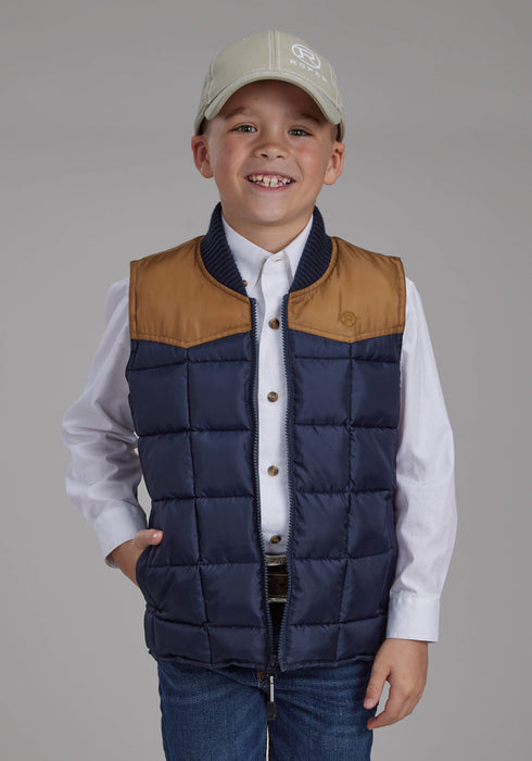 Roper Kids Boys Poly Fill Western Blue/Tan 100% Polyester Softshell Vest