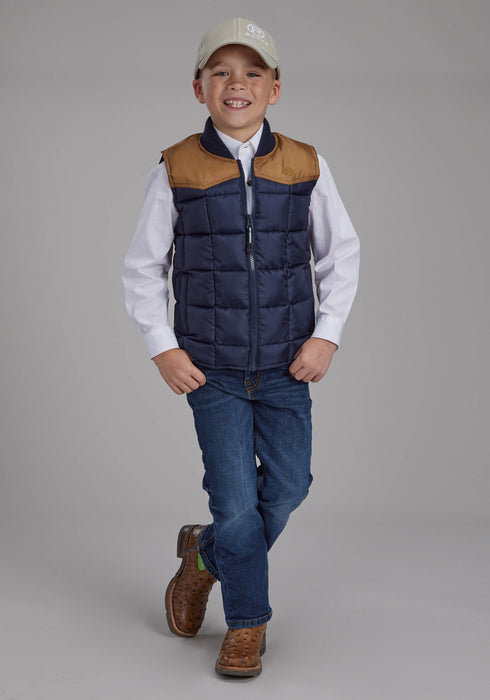 Roper Kids Boys Poly Fill Western Blue/Tan 100% Polyester Softshell Vest