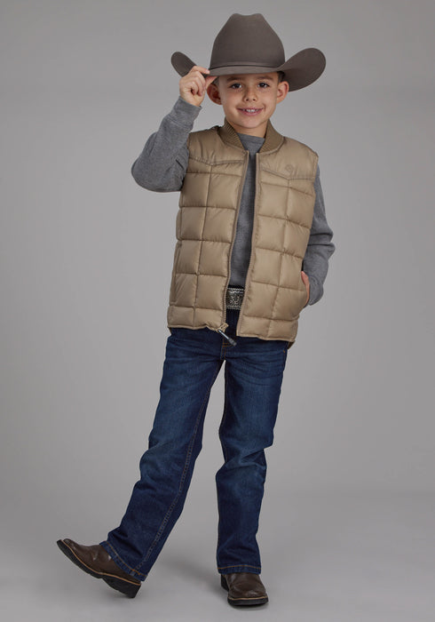 Roper Kids Boys Poly Fill Western Khaki 100% Polyester Softshell Vest