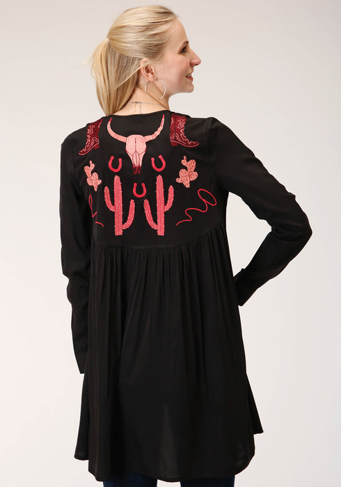 Roper Womens Black Polyester Pink Cactus Cardigan