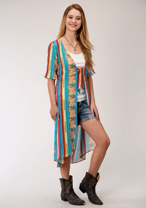 Roper Womens Multi-Color Rayon/Nylon Serape Stripe S/S Cardigan