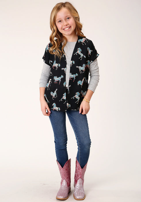 Roper Girls Kids Black Rayon/Nylon Wild Horses Cardigan