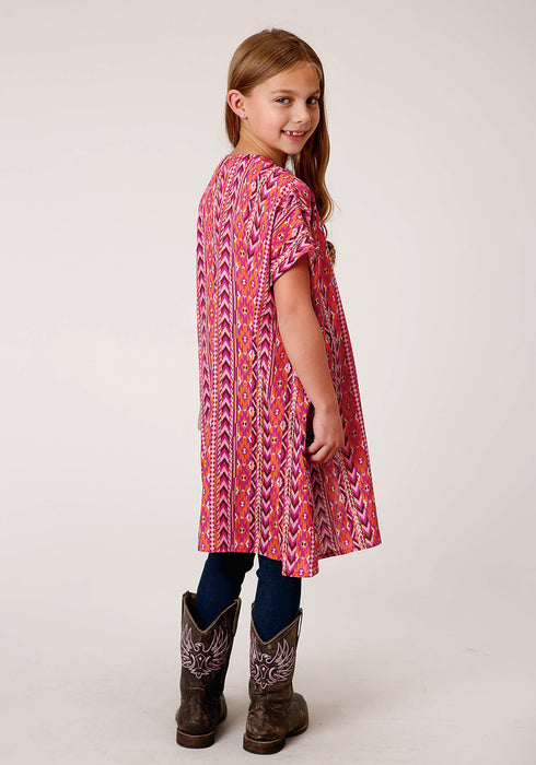 Roper Girls Multi Pink Rayon/Nylon Aztec Print Cardigan